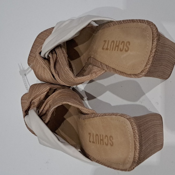 Schutz Wendy Pearl and Beige Leather Color Block High Heel Sandals - Picture 5 of 11